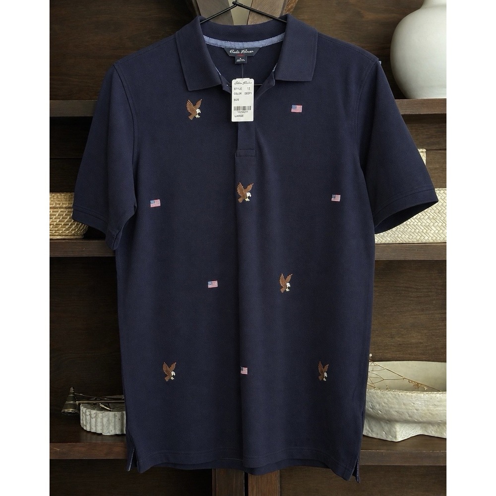 Brooks Brothers Boys Polo Shirt L 14 Navy Eagle Flag Patriotic Youth NWT